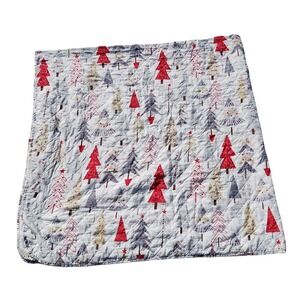 RT Designer's Collection Christmas Tree Blanket 82x82 Red Gray Holiday Decor